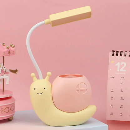 Multifunction Adorable Snail LED Desk Lamp USB Rechargeable Night Light Pen Holder