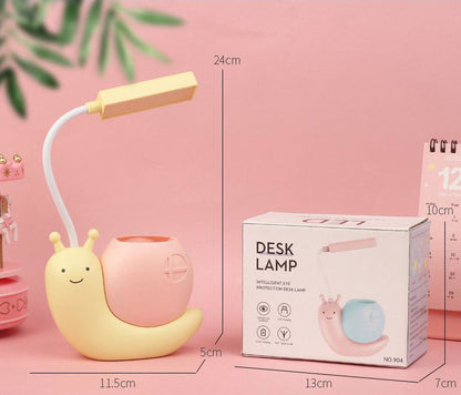 Multifunction Adorable Snail LED Desk Lamp USB Rechargeable Night Light Pen Holder