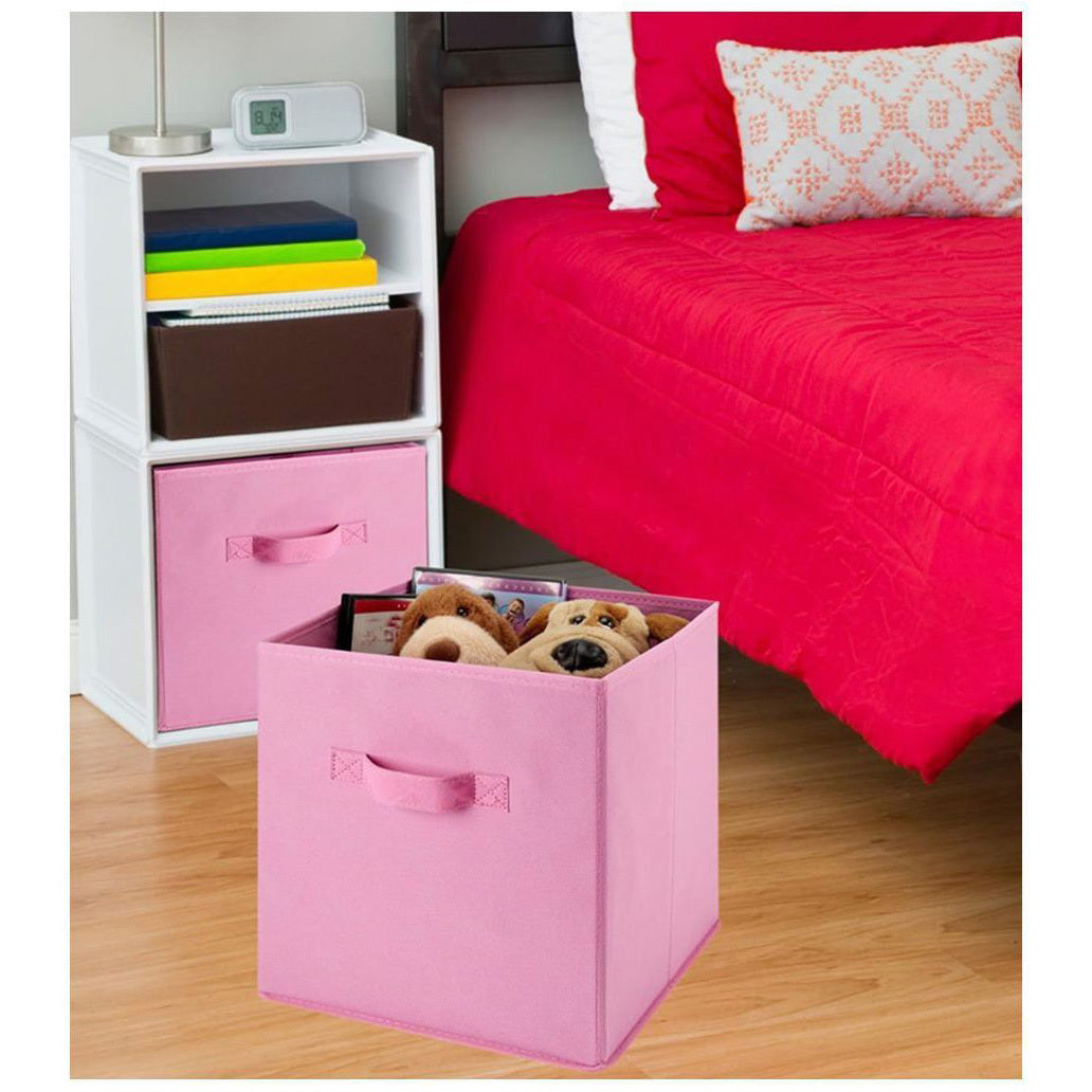 Foldable Storage Cube Basket Bin Collapsible Box Organizer (Pink)