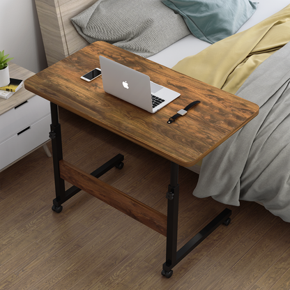 Impact Adjustable Portable Sofa Bed Side Table Laptop Desk with Wheels (Rustic Wood)