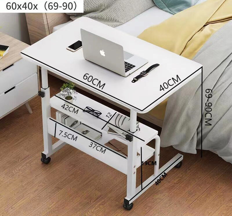 Calibre 2-tier Sofa Bed Side Table Laptop Desk with Shelves and Wheels (White)