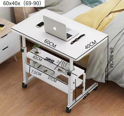 Calibre 2-tier Sofa Bed Side Table Laptop Desk with Shelves and Wheels (White)