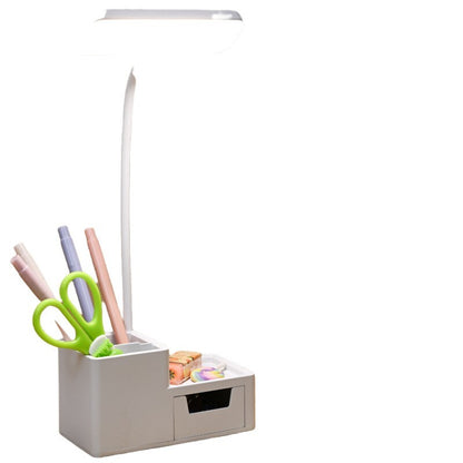 Ultra-Bright LED Eye-Protecting Night Light Desk Lamp with Pen Holder & Drawer (White)