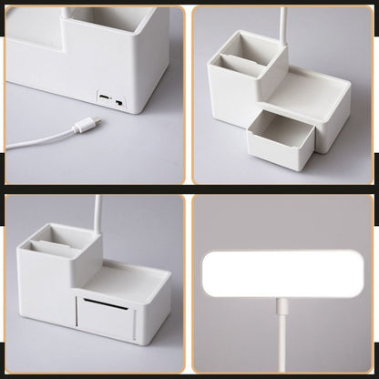 Ultra-Bright LED Eye-Protecting Night Light Desk Lamp with Pen Holder & Drawer (White)