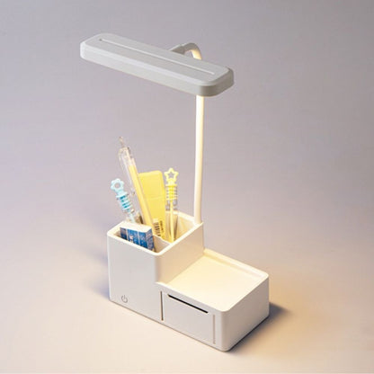 Ultra-Bright LED Eye-Protecting Night Light Desk Lamp with Pen Holder & Drawer (White)