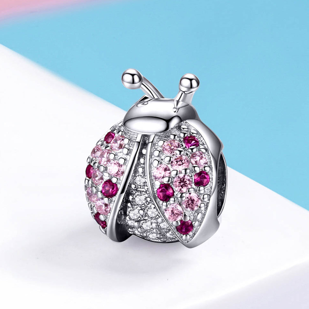 S925 Sterling Silver Ladybug Lucky Charm CZ Diamonds Pendant