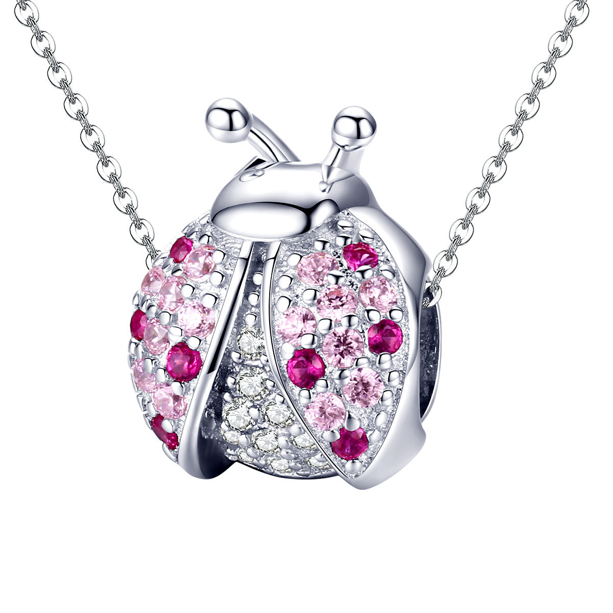 S925 Sterling Silver Ladybug Lucky Charm CZ Diamonds Pendant