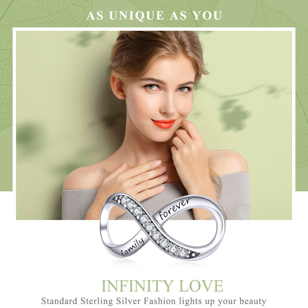 S925 Sterling Silver Infinity Love Family Forever Charm Pendant