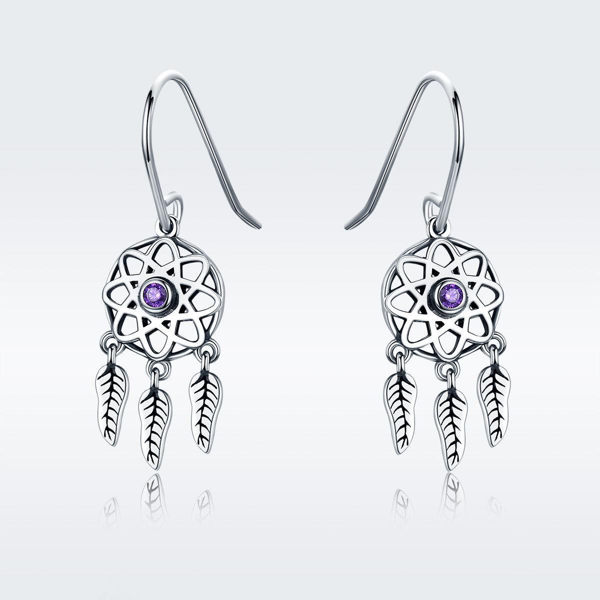 S925 Sterling Silver Dream Catcher Dangle Earrings