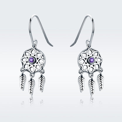 S925 Sterling Silver Dream Catcher Dangle Earrings