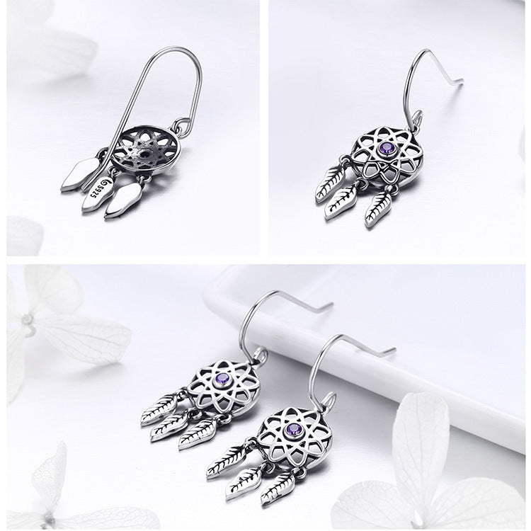 S925 Sterling Silver Dream Catcher Dangle Earrings