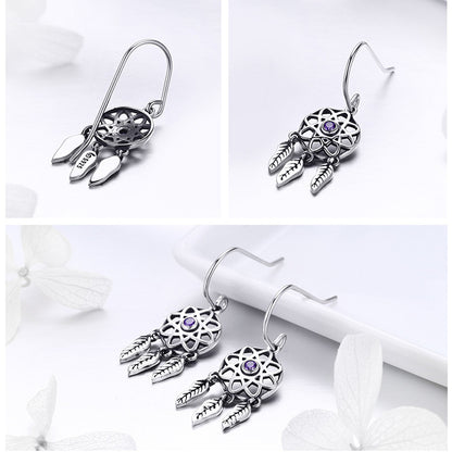 S925 Sterling Silver Dream Catcher Dangle Earrings