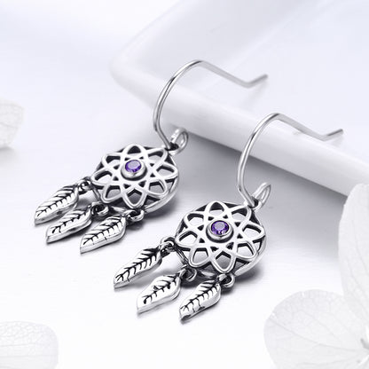 S925 Sterling Silver Dream Catcher Dangle Earrings