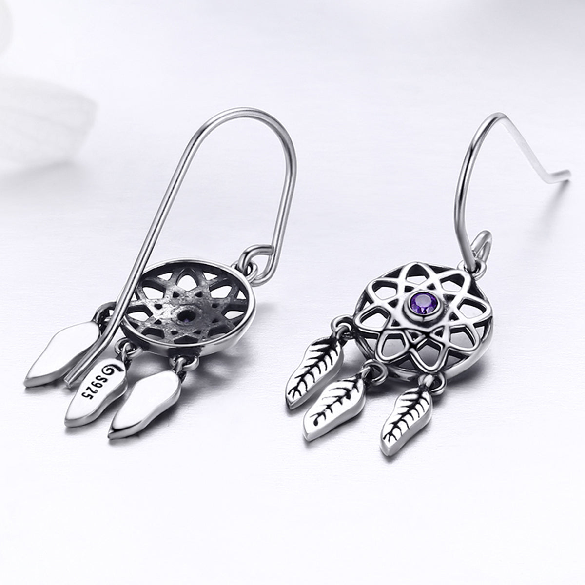 S925 Sterling Silver Dream Catcher Dangle Earrings