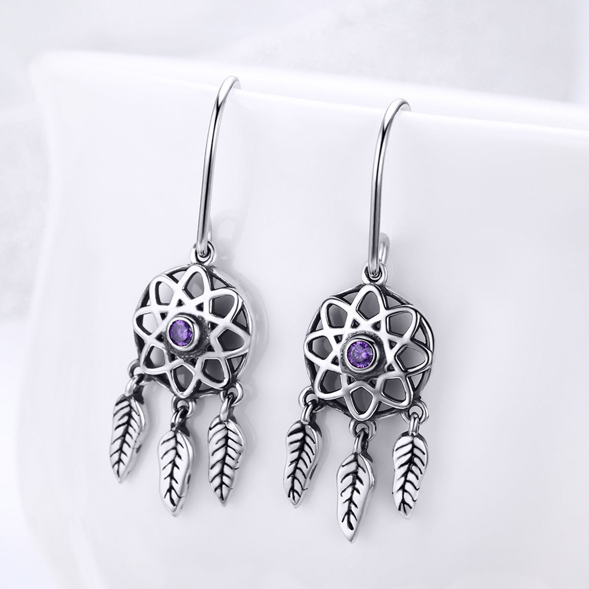 S925 Sterling Silver Dream Catcher Dangle Earrings