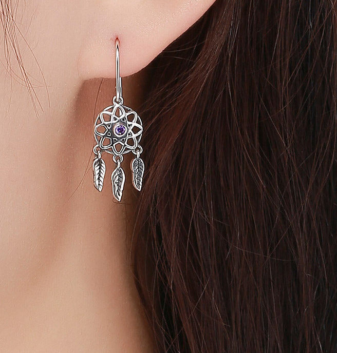 S925 Sterling Silver Dream Catcher Dangle Earrings