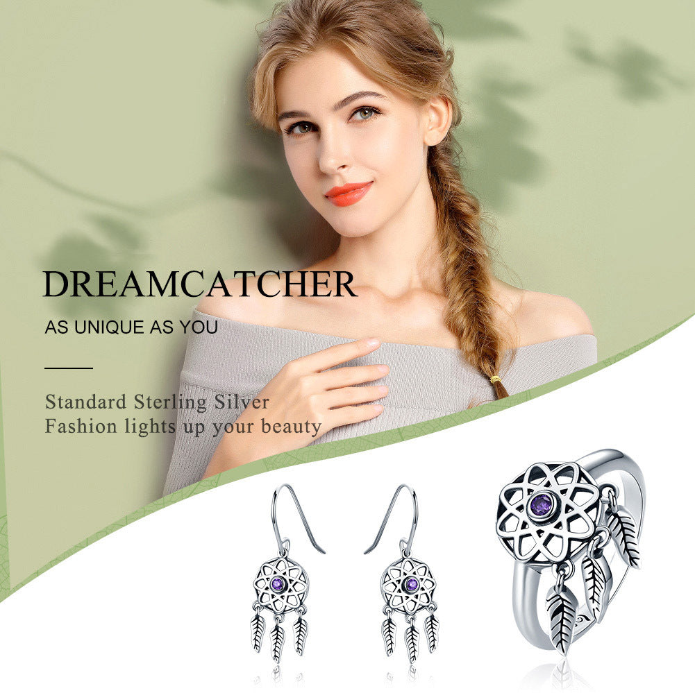 S925 Sterling Silver Dream Catcher Dangle Earrings