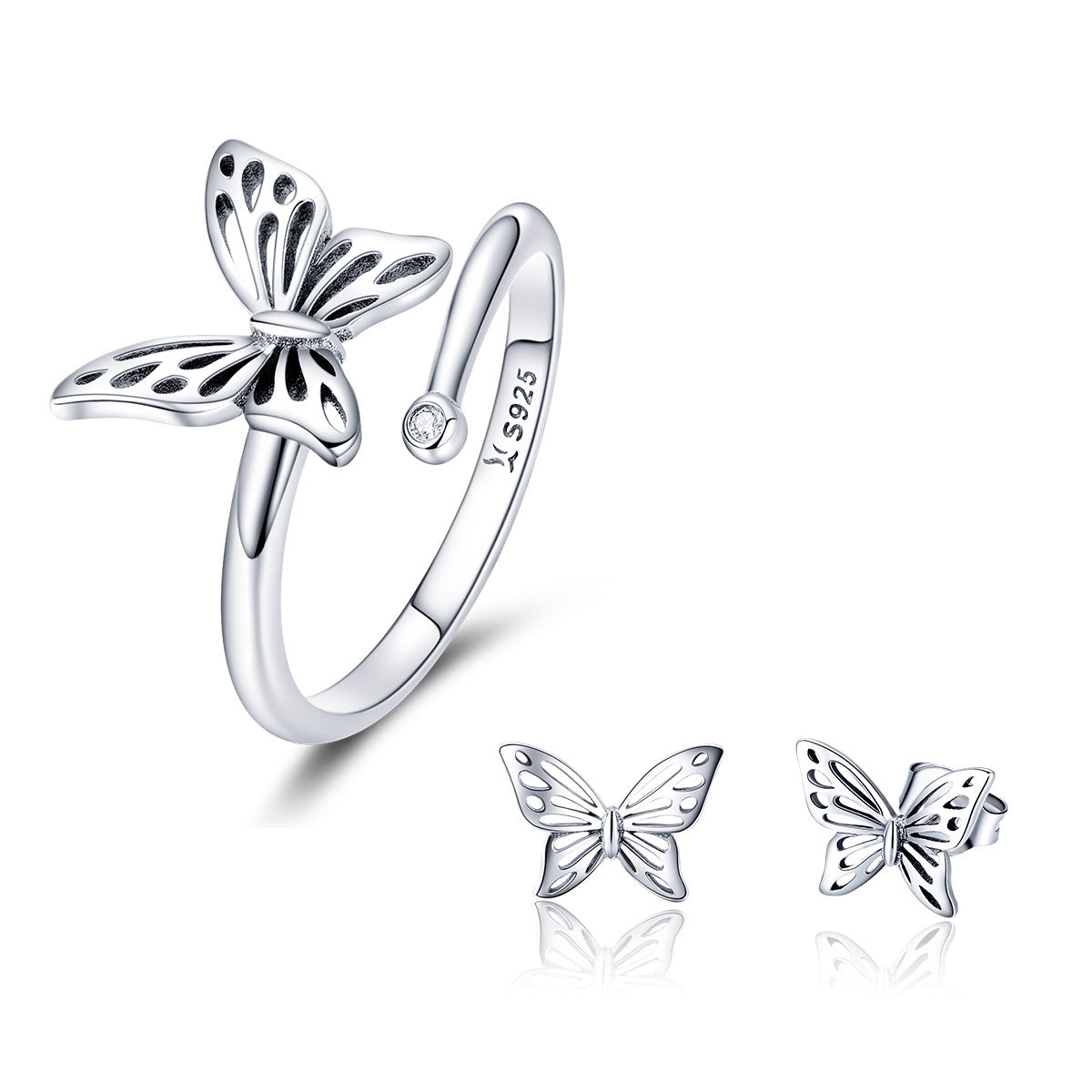 S925 Sterling Silver Butterfly Stud Earrings