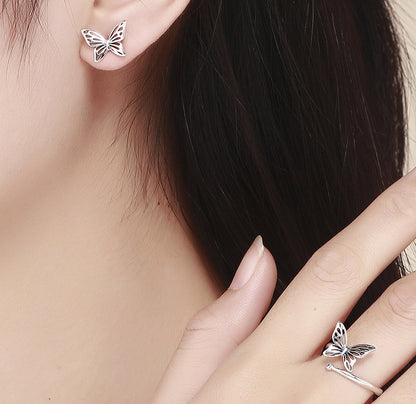 S925 Sterling Silver Butterfly Stud Earrings