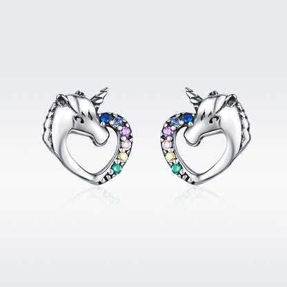 S925 Sterling Silver Unicorn Stud Earrings