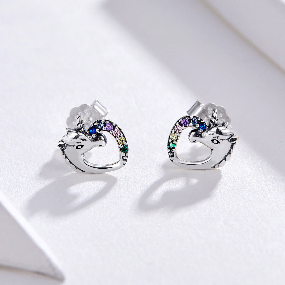 S925 Sterling Silver Unicorn Stud Earrings