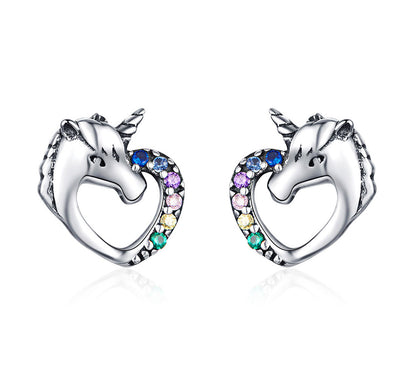 S925 Sterling Silver Unicorn Stud Earrings