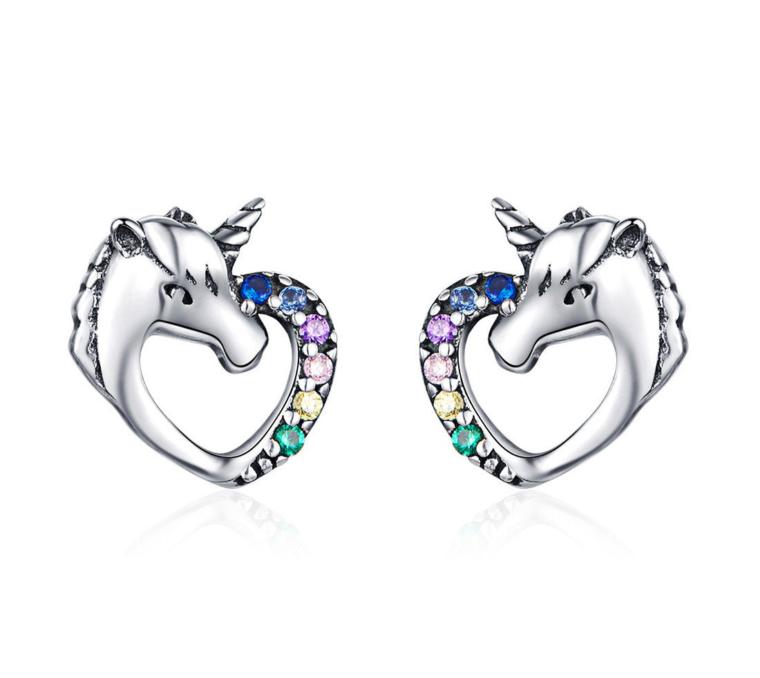 S925 Sterling Silver Unicorn Stud Earrings