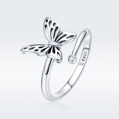 S925 Sterling Silver Adjustable Butterfly Ring