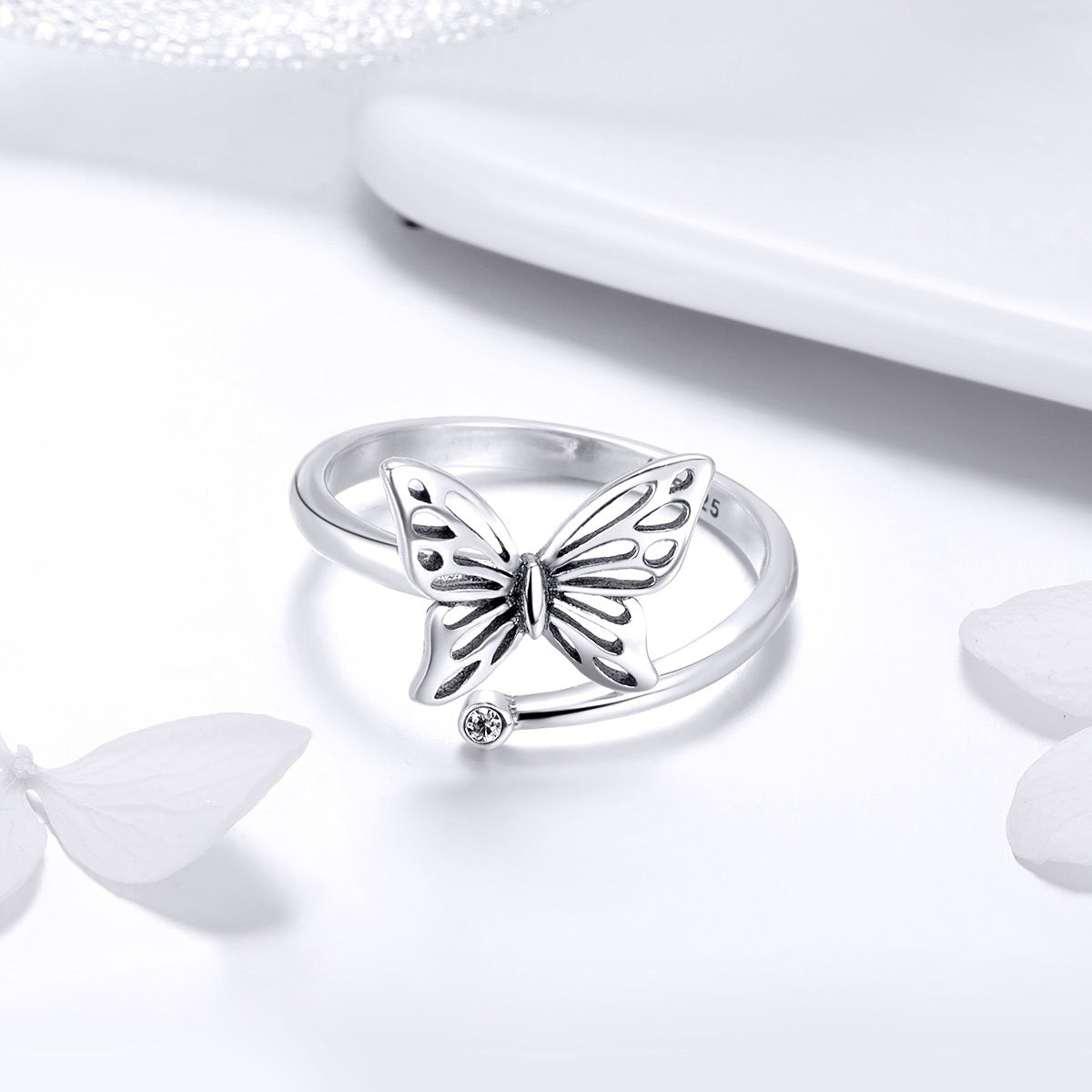 S925 Sterling Silver Adjustable Butterfly Ring