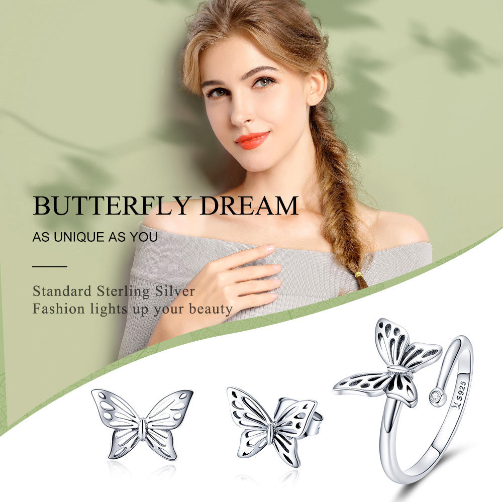 S925 Sterling Silver Adjustable Butterfly Ring