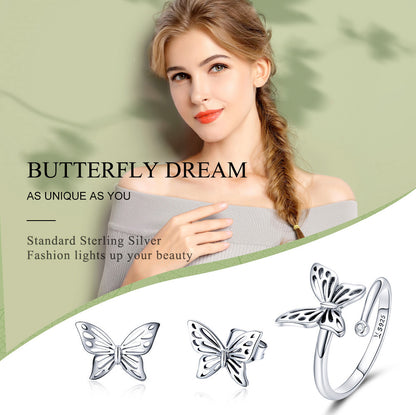 S925 Sterling Silver Adjustable Butterfly Ring