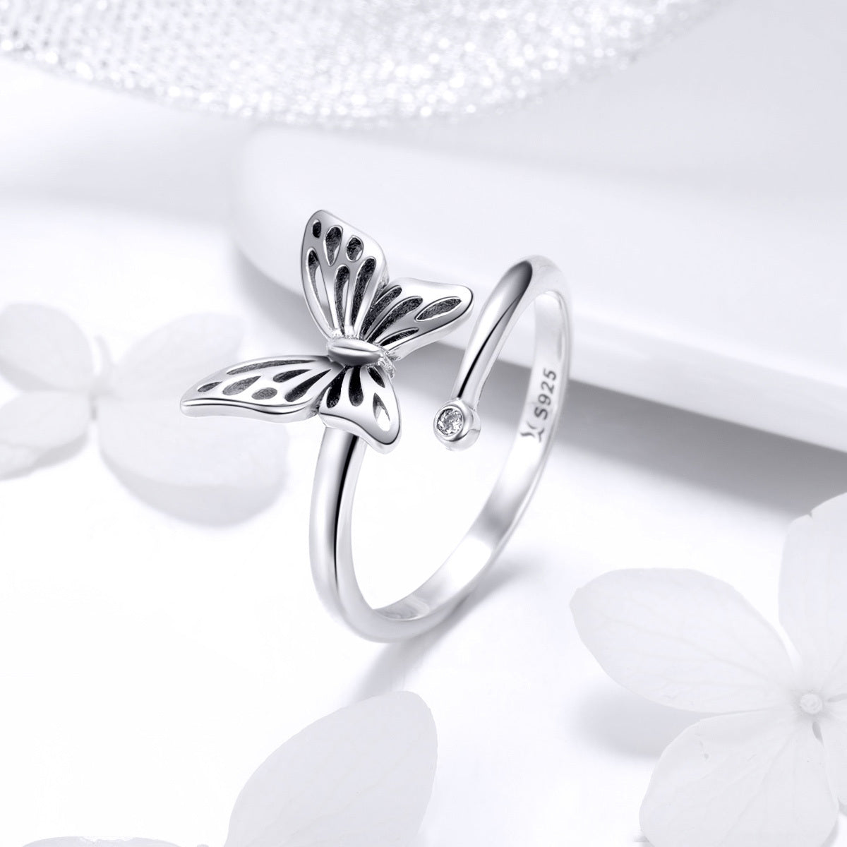 S925 Sterling Silver Adjustable Butterfly Ring