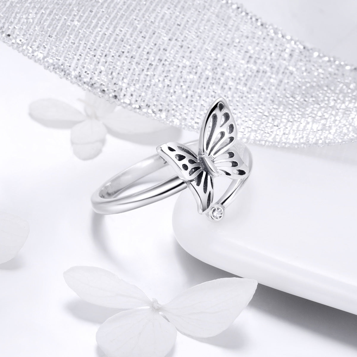 S925 Sterling Silver Adjustable Butterfly Ring