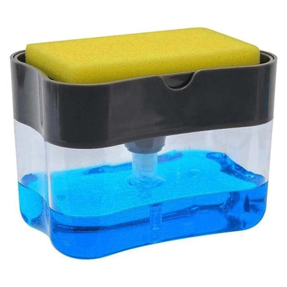 2 in 1 Soap Pump Dispenser Sponge Holder Kitchen Sink Washing Cleaning Tool (Black)