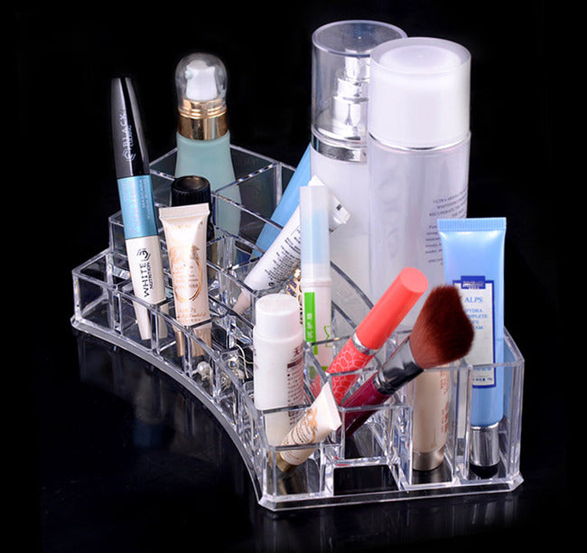 Crystal Curved Cosmetic Organizer Lipstick Perfume Nail Polish Storage Makeup Display Box