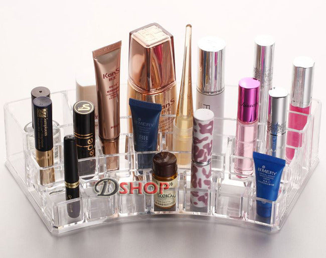 Crystal Curved Cosmetic Organizer Lipstick Perfume Nail Polish Storage Makeup Display Box