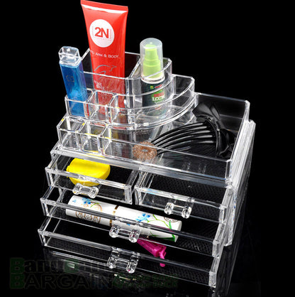 Crystal Cosmetic Organizer Drawers Clear Jewellery Box Makeup Storage Case