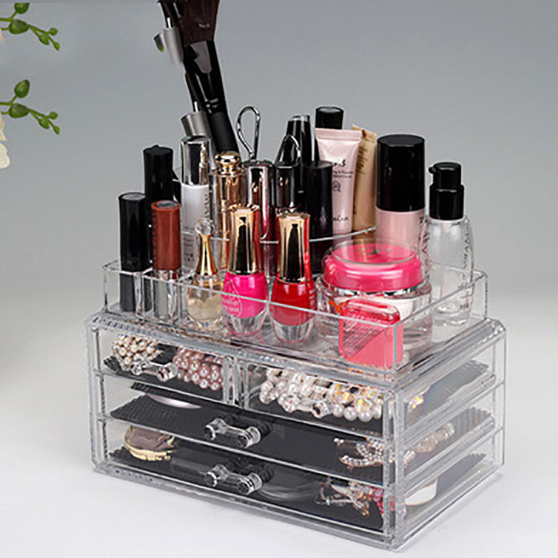 Crystal Cosmetic Organizer Drawers Clear Jewellery Box Makeup Storage Case