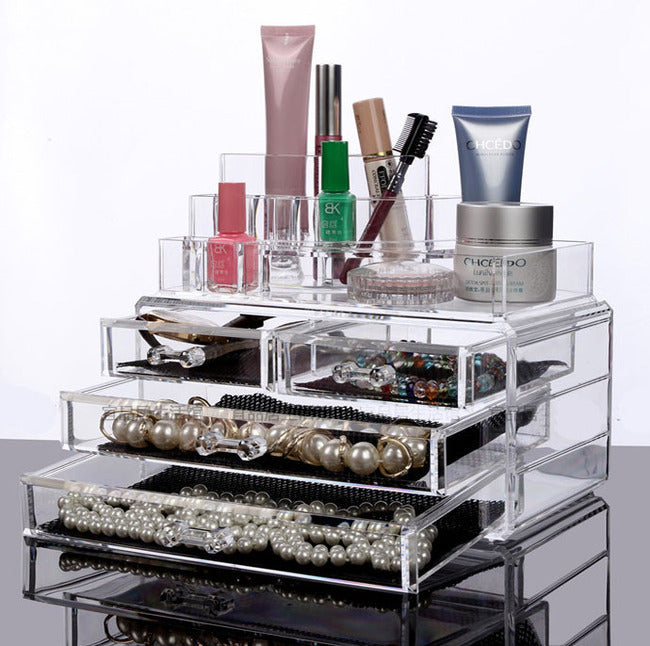 Crystal Cosmetic Organizer Drawers Clear Jewellery Box Makeup Storage Case