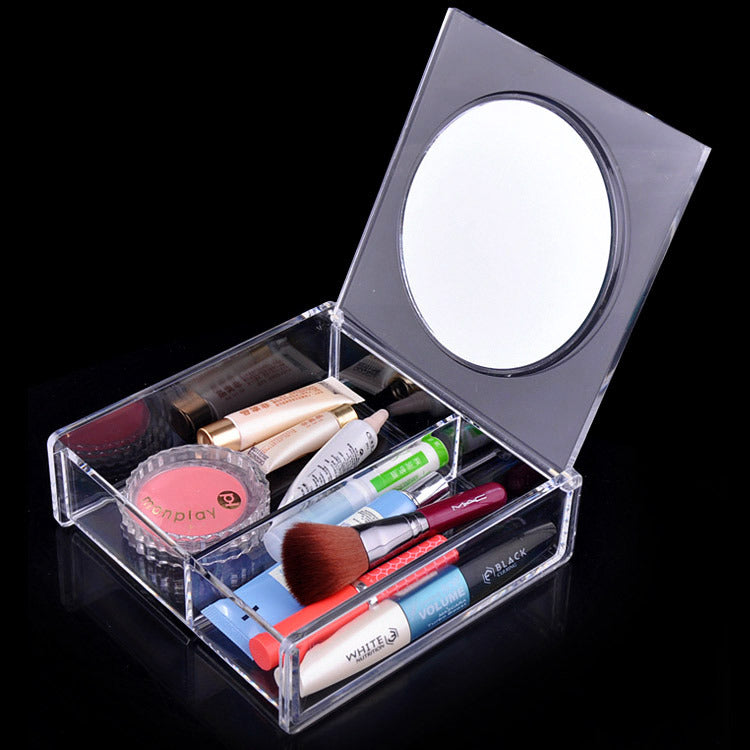 Crystal Clear Cosmetic Makeup Organizer Portable Storage Box with Large Mirror