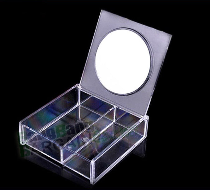 Crystal Clear Cosmetic Makeup Organizer Portable Storage Box with Large Mirror