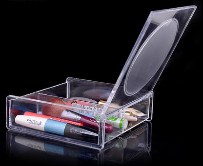 Crystal Clear Cosmetic Makeup Organizer Portable Storage Box with Large Mirror