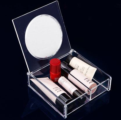 Crystal Clear Cosmetic Makeup Organizer Portable Storage Box with Large Mirror