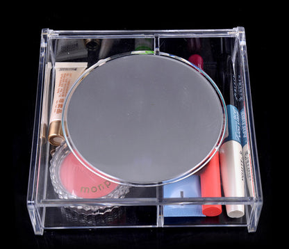 Crystal Clear Cosmetic Makeup Organizer Portable Storage Box with Large Mirror