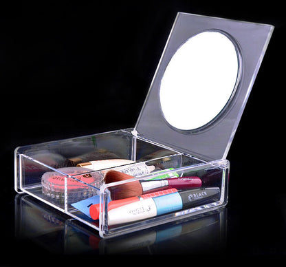 Crystal Clear Cosmetic Makeup Organizer Portable Storage Box with Large Mirror