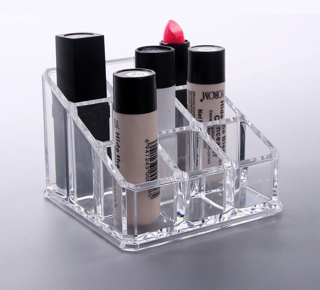 9-Grid Crystal Lipstick Holder Cosmetic Organizer Clear Acrylic Makeup Storage Case Box