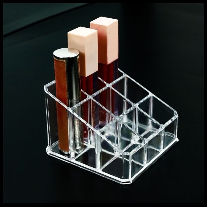 9-Grid Crystal Lipstick Holder Cosmetic Organizer Clear Acrylic Makeup Storage Case Box