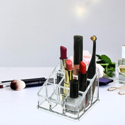 9-Grid Crystal Lipstick Holder Cosmetic Organizer Clear Acrylic Makeup Storage Case Box