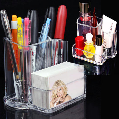 Multifunction Clear Acrylic Desk Organizer Pen Holder with Business Card Holder