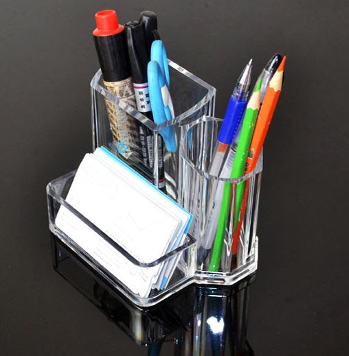 Multifunction Clear Acrylic Desk Organizer Pen Holder with Business Card Holder